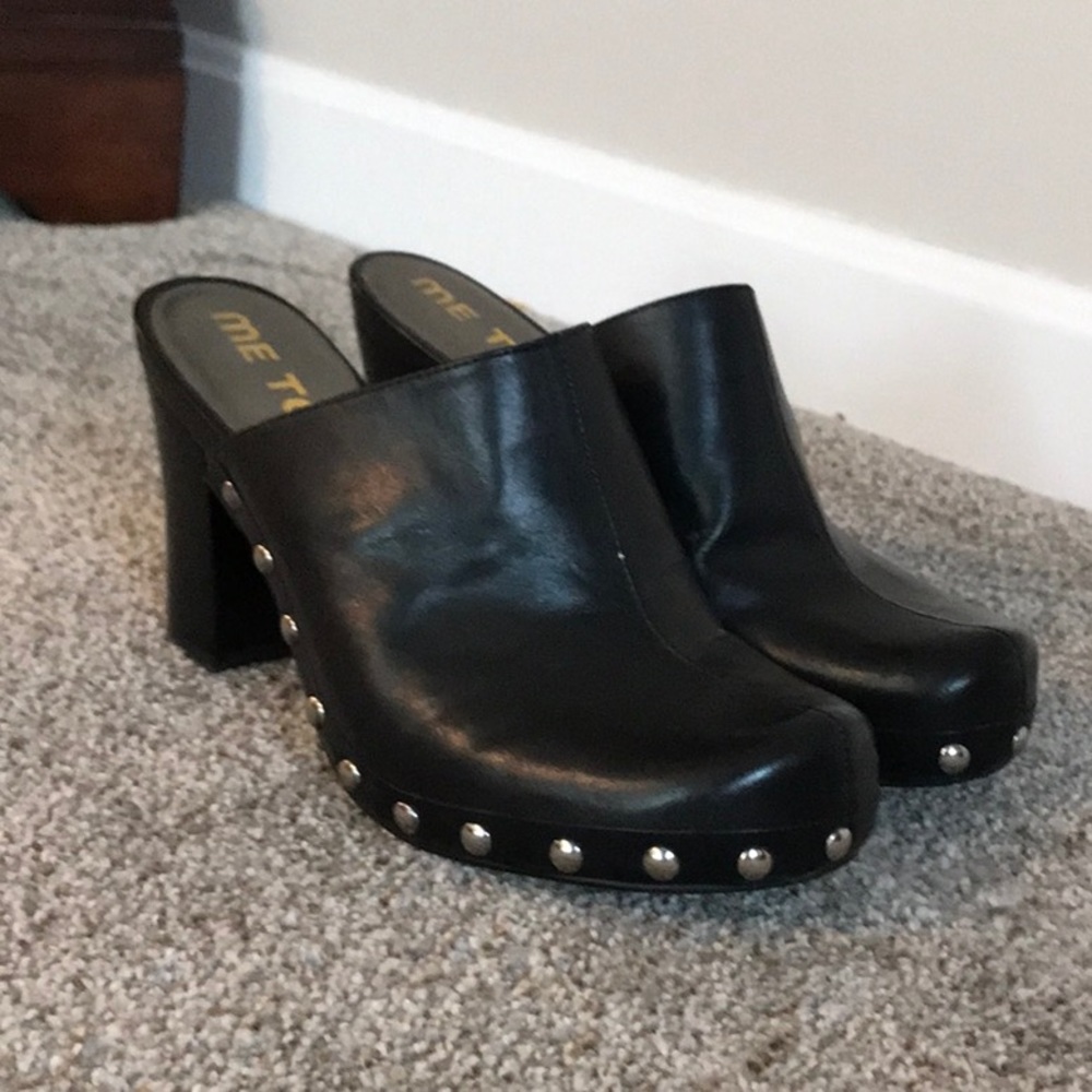 Genuine black leather studded heels